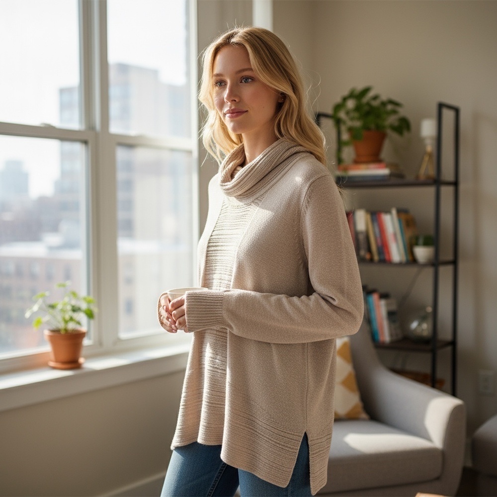 Cozy Up in Style this Fall: Calvin Klein Women's Large Cowl Neck Sweater! 🌟